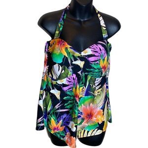 Mynah tropical bandeaukini halter tie colorful vacation animals flower xxl